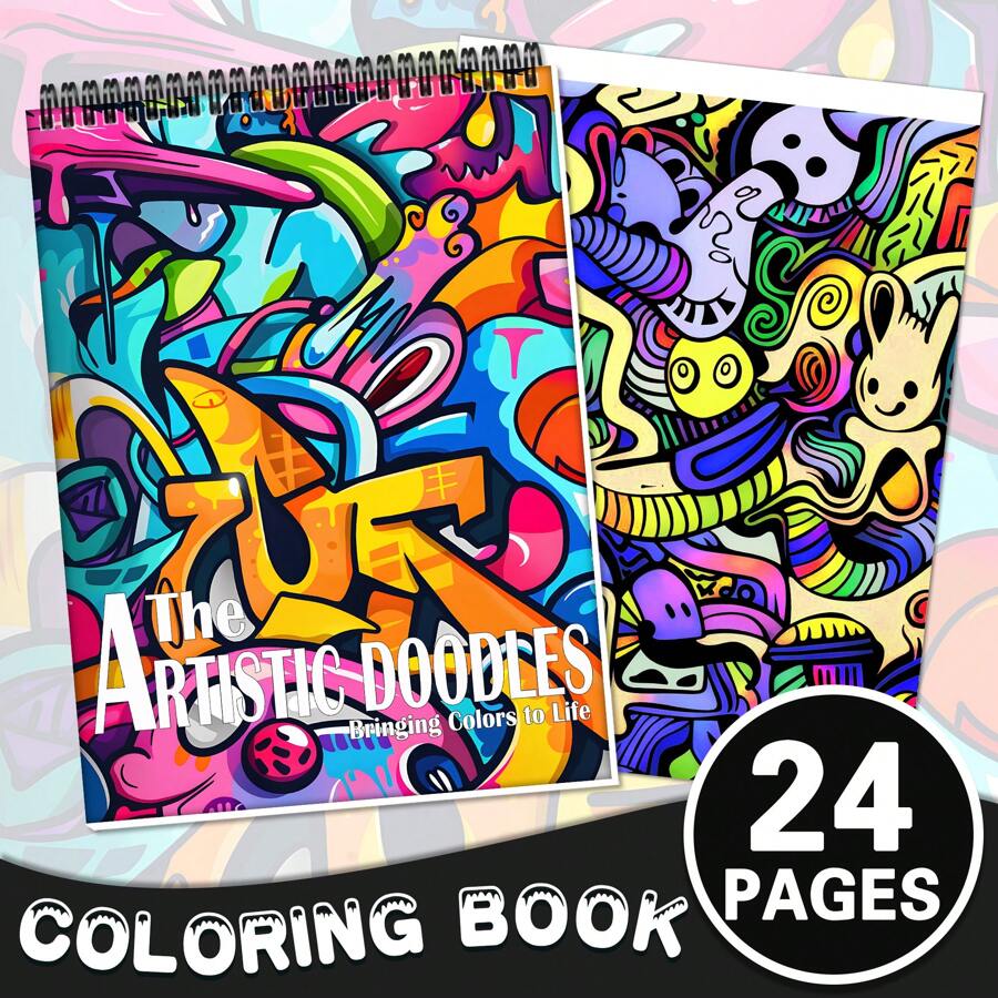1pc The Artistic Doodles Coloring Book For Relaxation Mindfulness, And Fun - Over 24 Beautiful Designs To Color, Ideal For Adults And Teens, Mindful Art For Creativity Boost Back To School,Mother's Day,Mom's Gift,Back To School,School Supplies