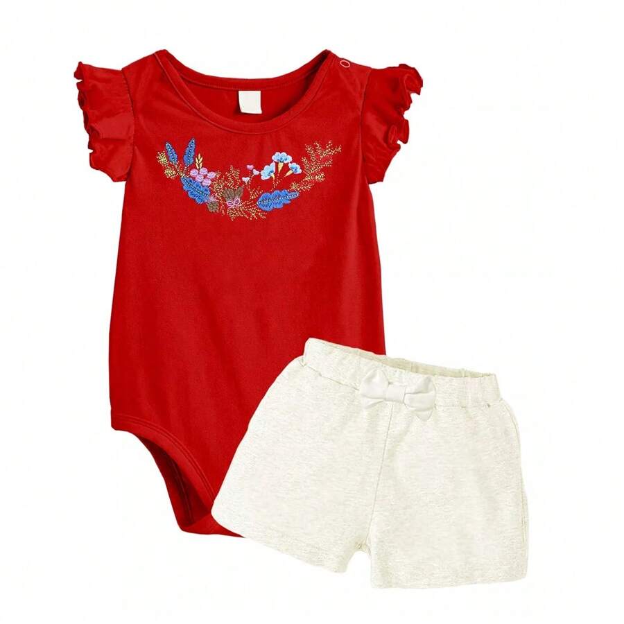 Roupa Bebe Menina Conjunto Body Bordado e Shorts com Lacinho Festa