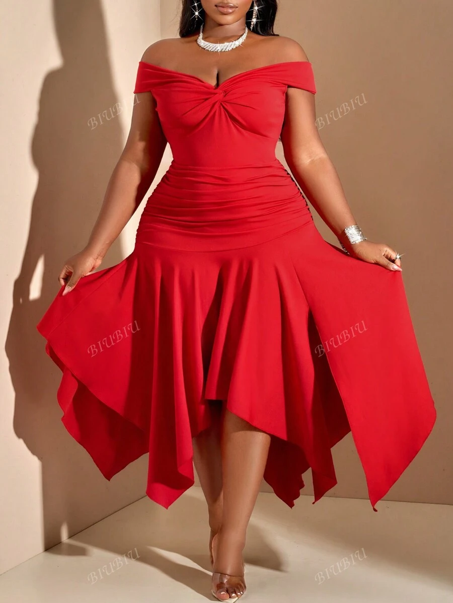 BIUBIU Vestido de verano con hombros descubiertos talla grande, para graduación, festival de música, Día de la Madre, Halloween, Año Nuevo, San Valentín, Acción de Gracias, concierto en el campo, Navidad