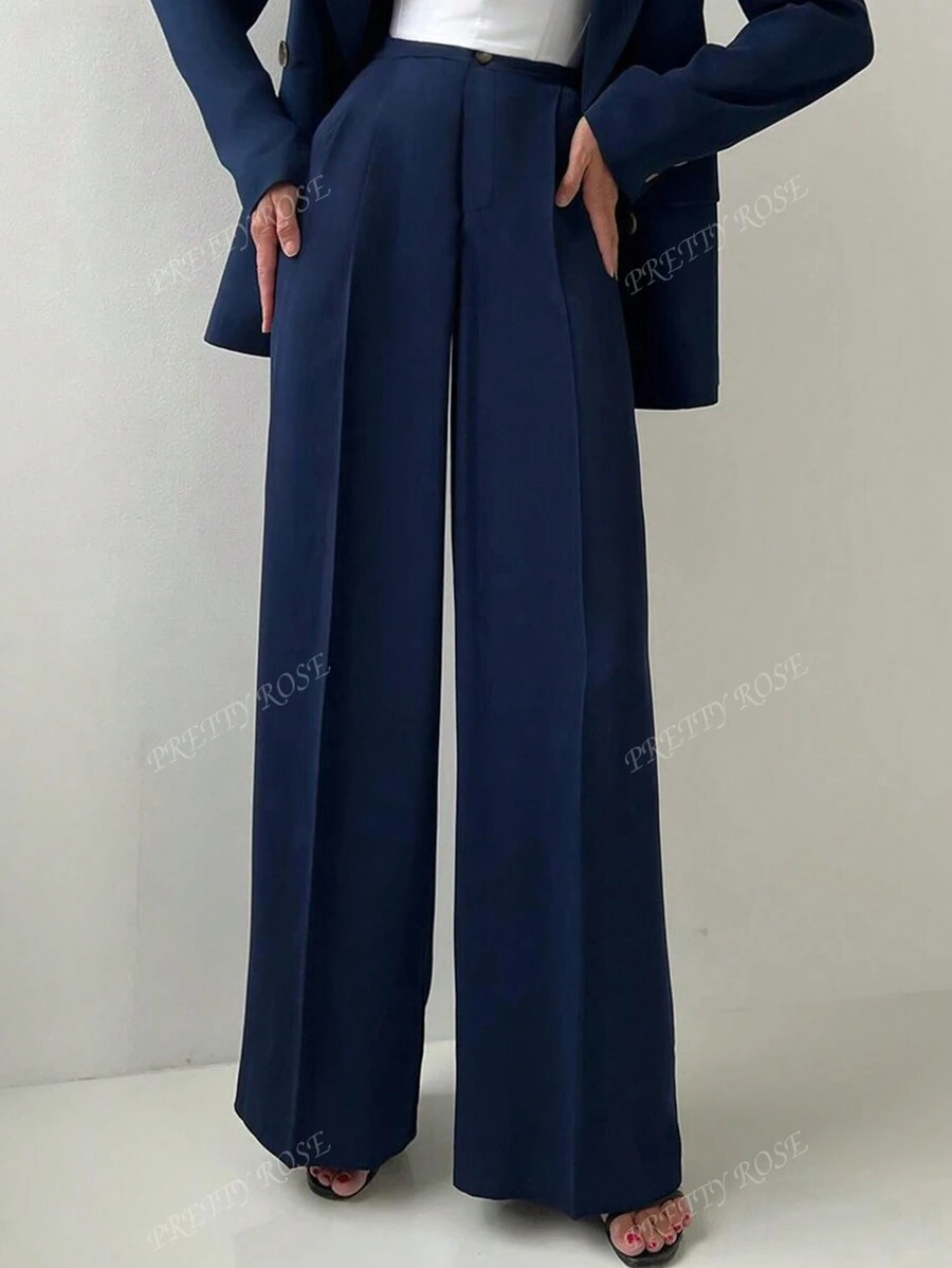 Pantalon droit décontracté avec taille élastique et boutons pour femmes, convient pour le bureau, le printemps/été, style élégant pour les professionnelles