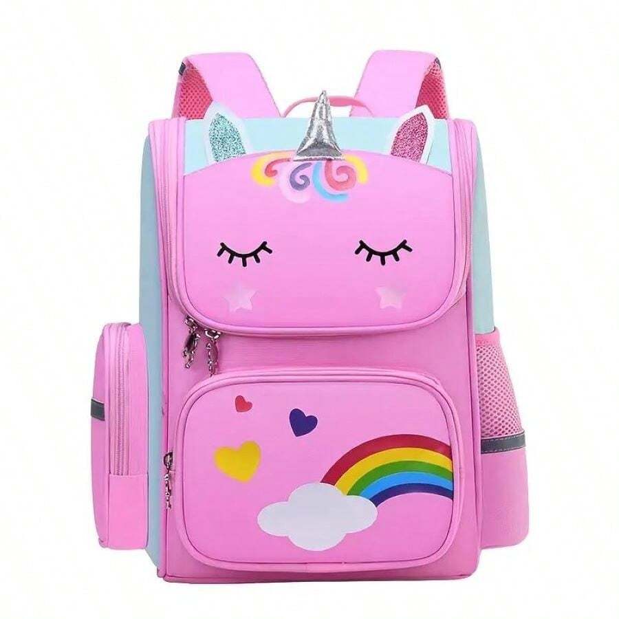 1buc drăguț Preppy ușor, cu curea reglabilă, cu buzunare multiple, Rucsacuri de școală cu unicorn curcubeu de mare capacitate pentru rucsac, geantă de școală, geantă S, rucsac mic, geantă de școală, rucsac de școală, rucsac, geantă de școală, unicorn