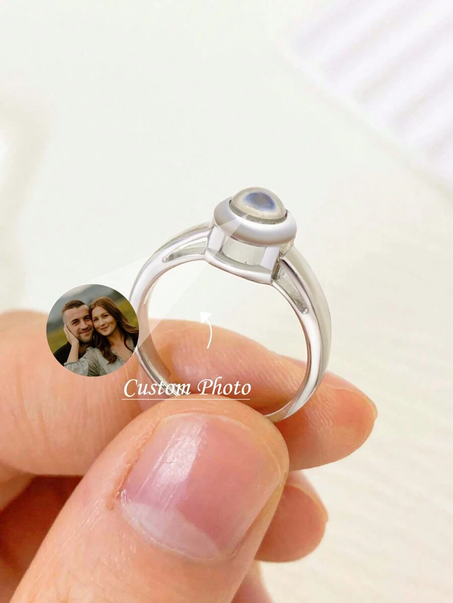 1 pièce Bague personnalisée en argent sterling avec photo en projection, bague personnalisée réglable, bague avec photo personnalisée de famille ou d'animal de compagnie, bague de couple, cadeau d'anniversaire