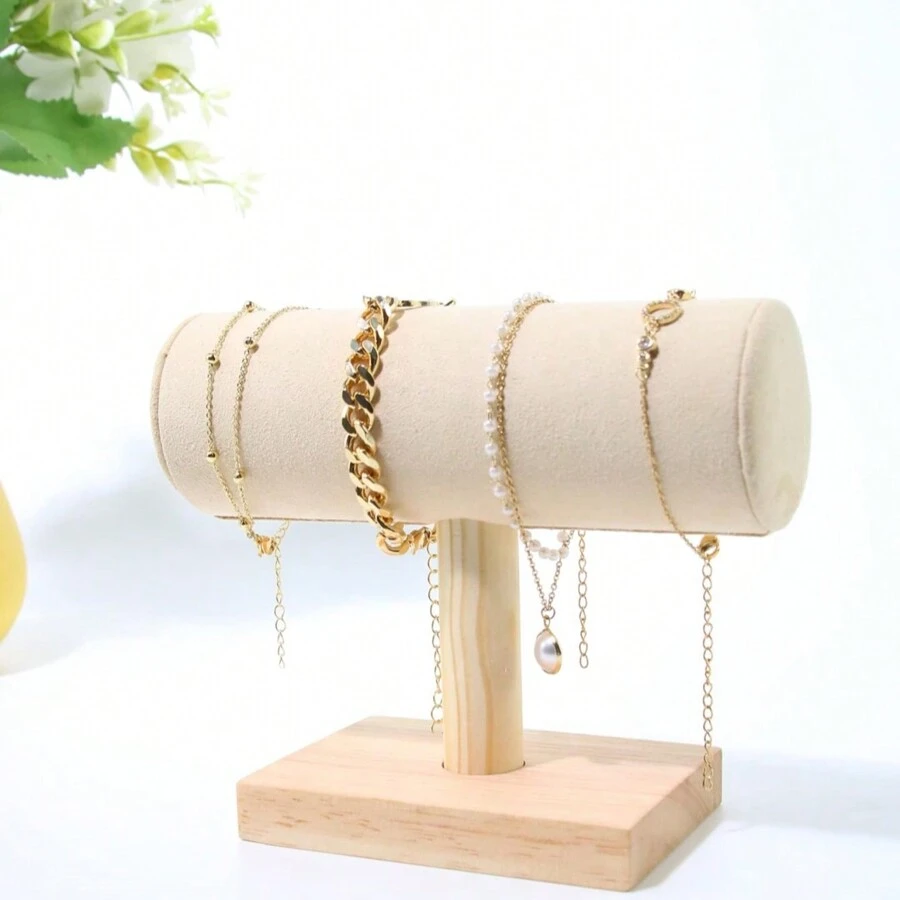 1pc Small Natural Wood Bracelet/Watch Holder, Single Layer Wooden Bangle/Bracelet Display Stand, Velvet Jewelry Organizer Back To School