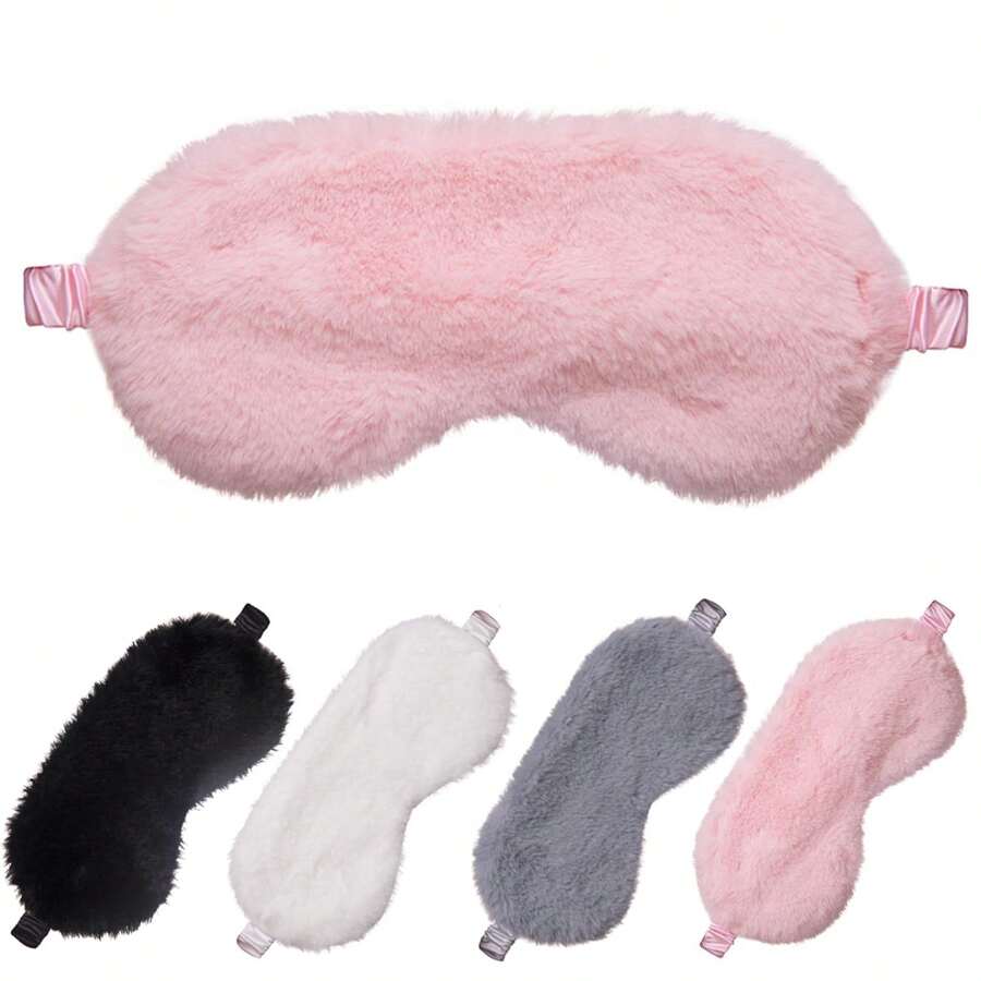 Yamel 4 Stücke Satin Augenmaske aus Seide, flauschige Schlafmasken, weiche Plüsch Schlafbrille mit Satinrückseite, Reise Schlaf Augenmasken