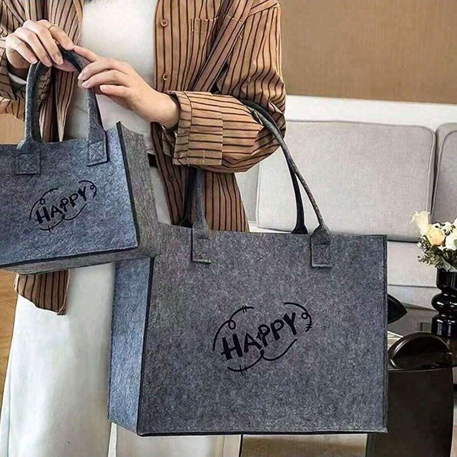 1pc Felt Tote Bag, Versatile Felt Shopping Handbag For Commuting, Spacious & Stylish,Boho Vibes