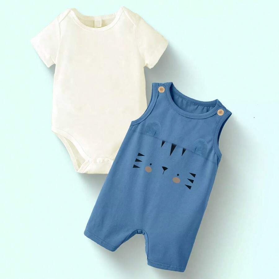 Roupinhas Bebe Menino Conjunto Body Jardineira Tigrinho Interativo Recem Nascido
