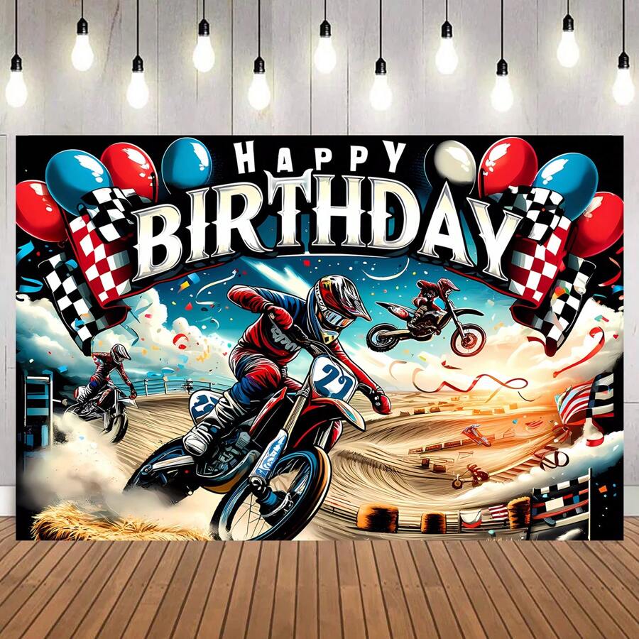1 ST Cool Motorfiets Verjaardagsthema Feestdecoratie Achtergrondbanner, (210*150/150*100/100*75CM) Off-road raceballon Fotografie Achtergronddecoratie, Geschikt voor Verjaardagsfeestachtergrond, Doopfeestdecoratie Binnen- en Buitendecoratiebenodigdheden
