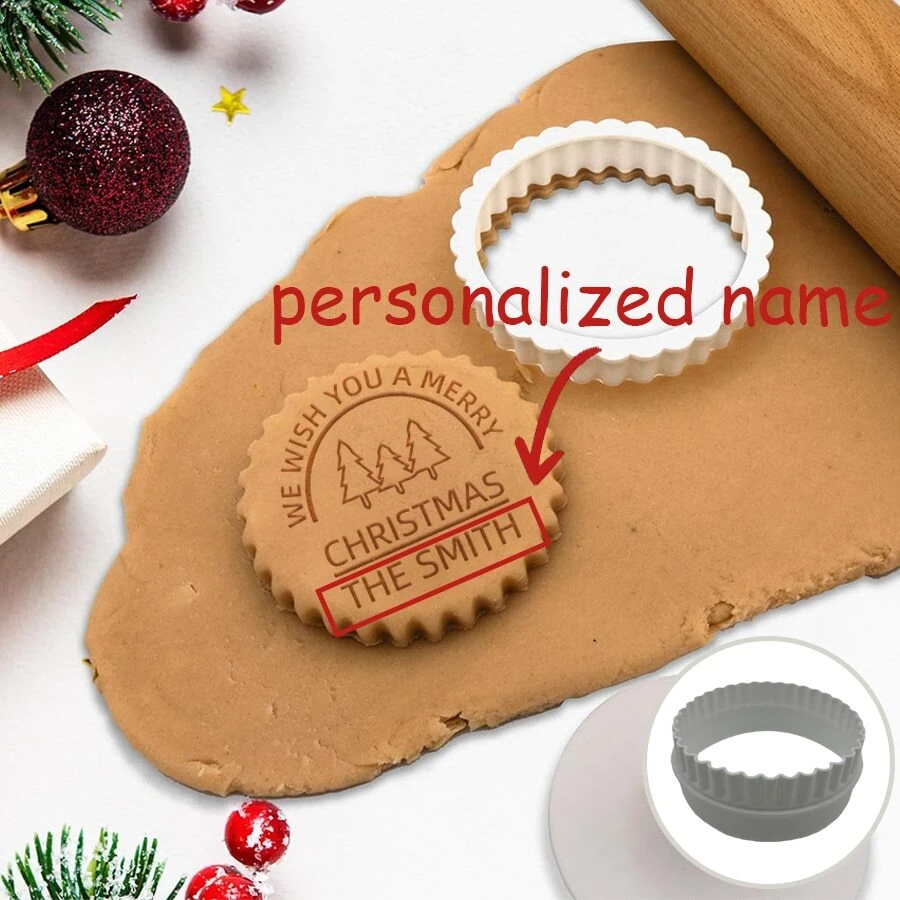 Personlized Christmas Cookie Stamps, Custom Cookie Baking Stamp With Your Name 3d Raised Design Merry Christmas Cookie Stamp Mold Merry Christmas Cookie Cutter