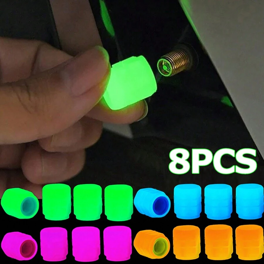8 Pièces Bouchons De Valve Lumineux De Couleur Mélangée, Lampe De Pneu Décorative Fluorescente De Nuit Pour Voiture, Moto, Vélo