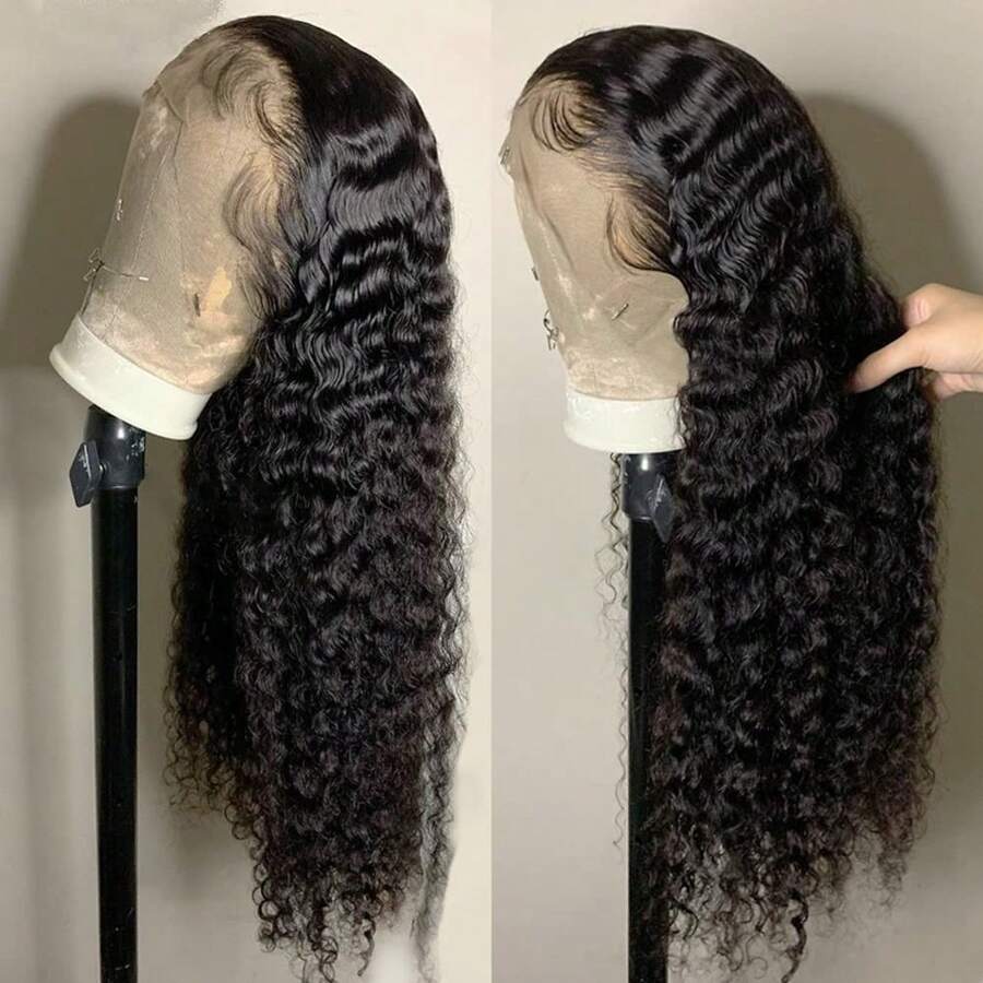13x4 Loose Deep Lace Front Wig Human Hair Long Hair Transparent Frontal 180% Density Bleached Knots For Women Natural Black Pre-Plucked Hairline