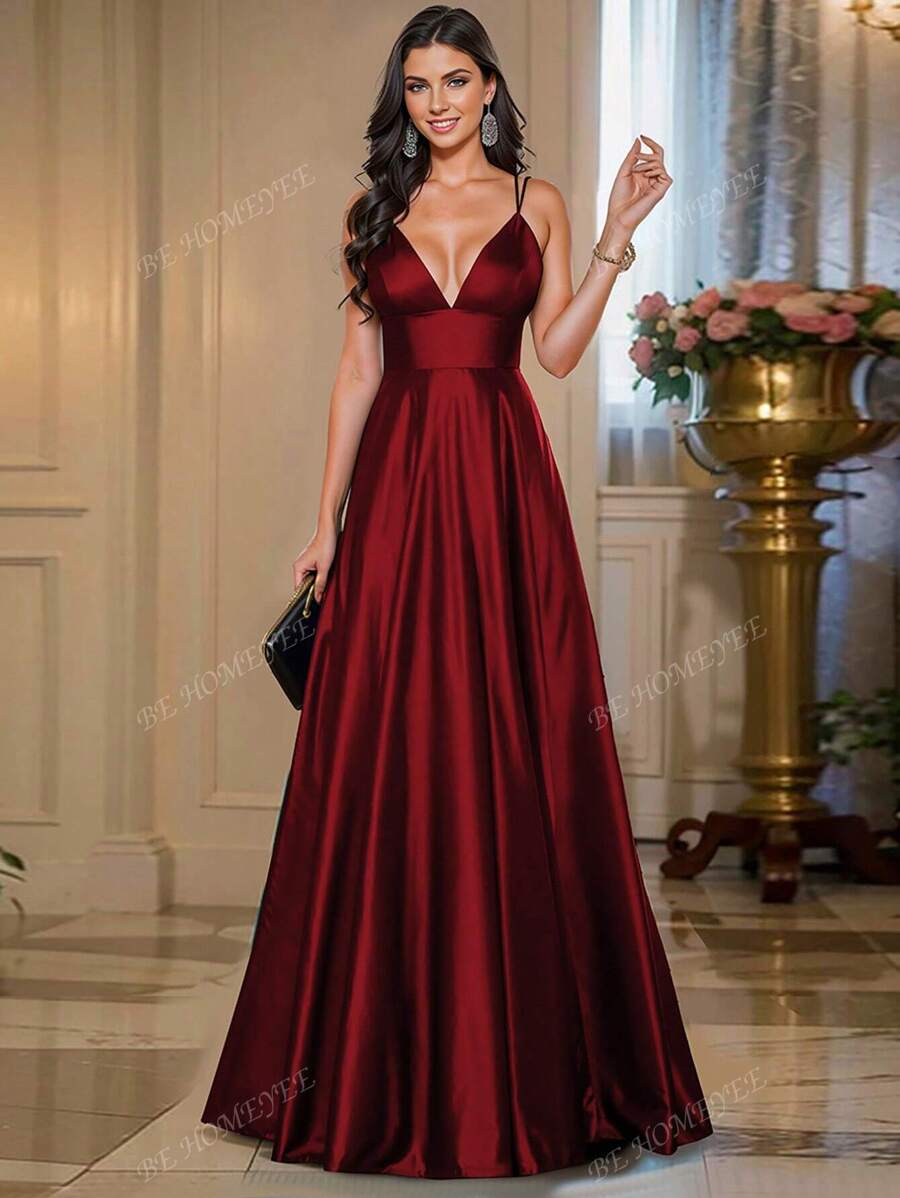 HOMEYEE Vestido elegante de noche de estilo vintage de alta gama con tirantes finos, vestido largo para fiesta y banquete, vestido de invitada de boda, vestido de graduación