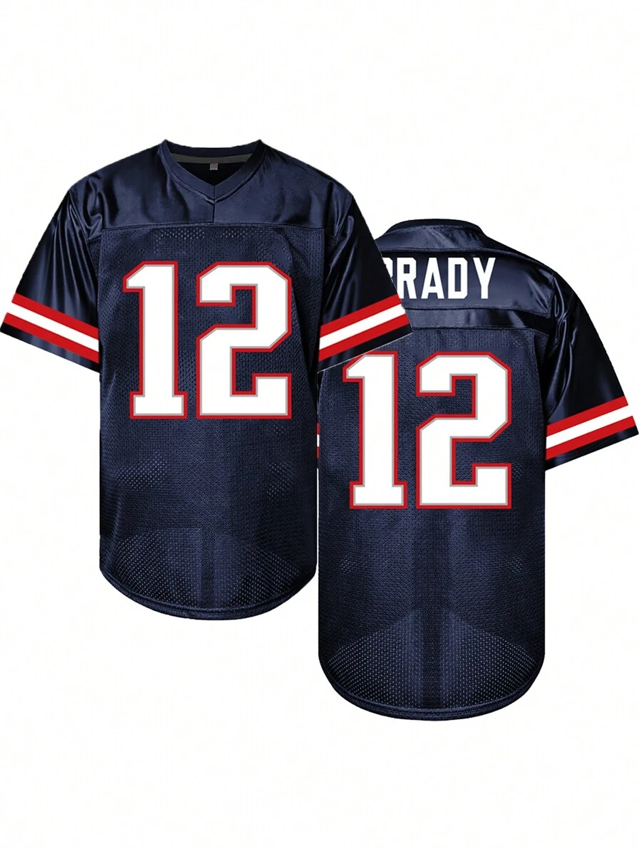 Boyfriend Style Men's Embroidery American Football Jersey 12 Blue Casual Short Sleeve V-Neck T-Shirts Party Sports Top