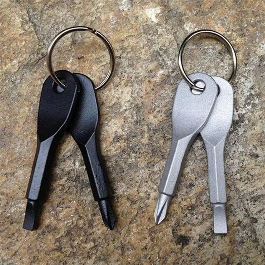 2pcs/Set Portable Cross Slotted Screwdriver Keychain, Multi-Functional Mini Pocket Repair Tool, Outdoor Camping Accessories, Kitchen Hardware