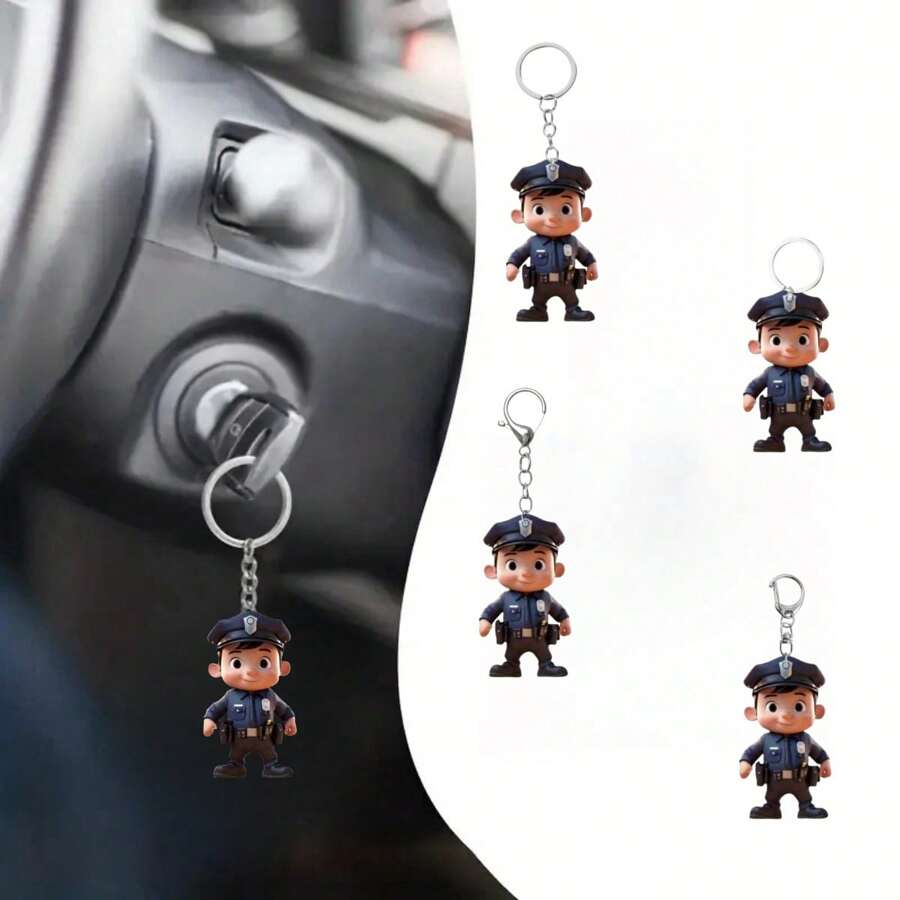 4pcs/1pc Police Badge Key Chain, New Acrylic 2D Flat Key Ring, Car Hanging Decor, Christmas Tree, Home Party Xmas Gift Accessories Car Accessories Bag Charm School Letter