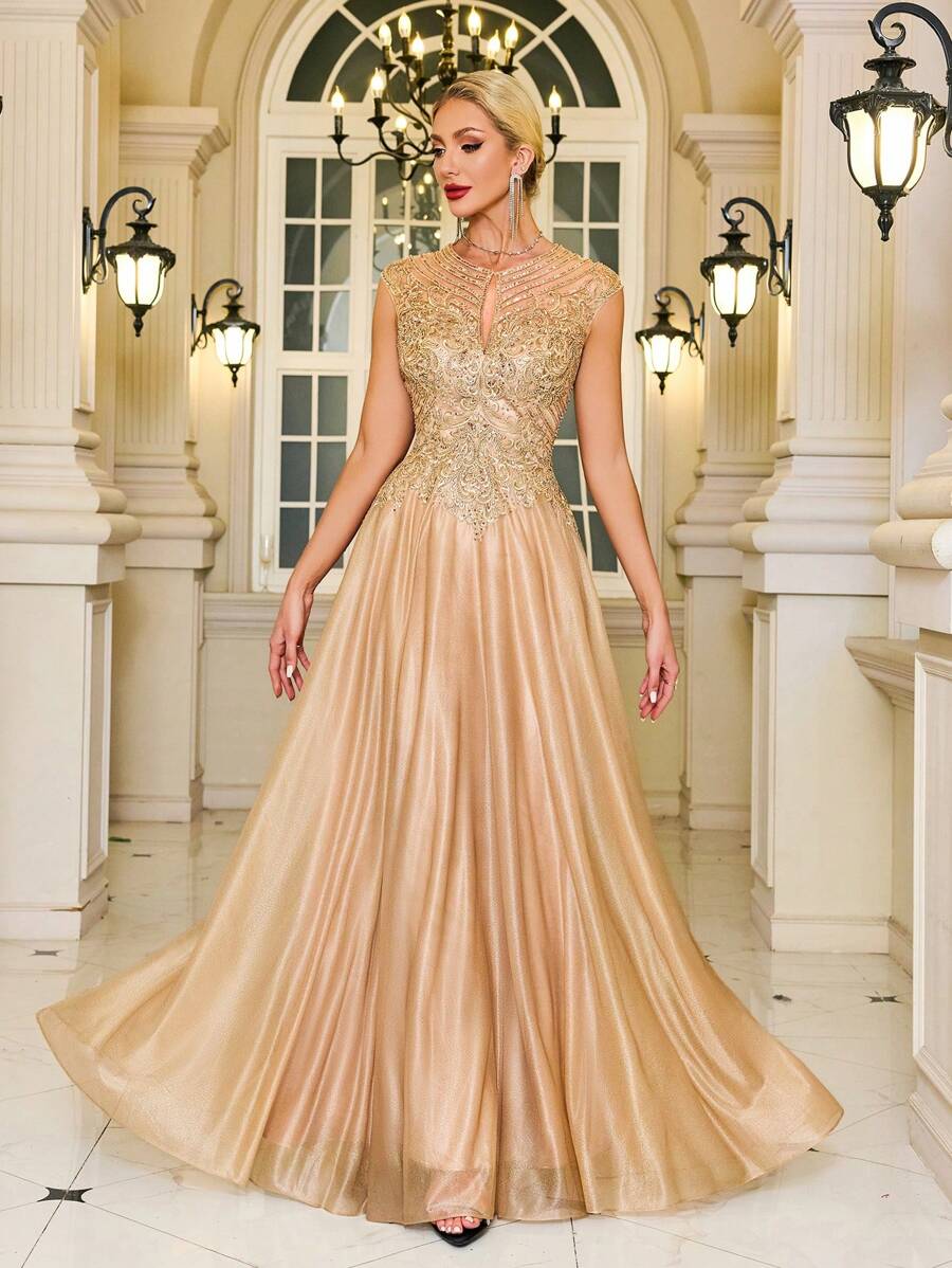 LVNES Elongated A-Line/Banquet Wedding Temperament Bride Mother Dress