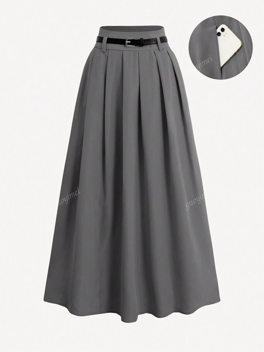 Jupe plissée taille haute avec ceinture décorée pour femmes