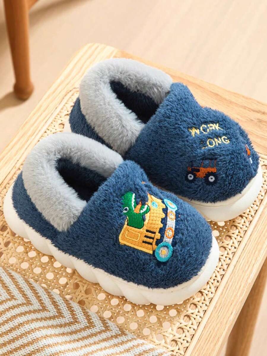 1 paar kinderen winter gesloten teen pantoffels, jongens warme binnenhuis pluche schoenen, voor Kerstmis