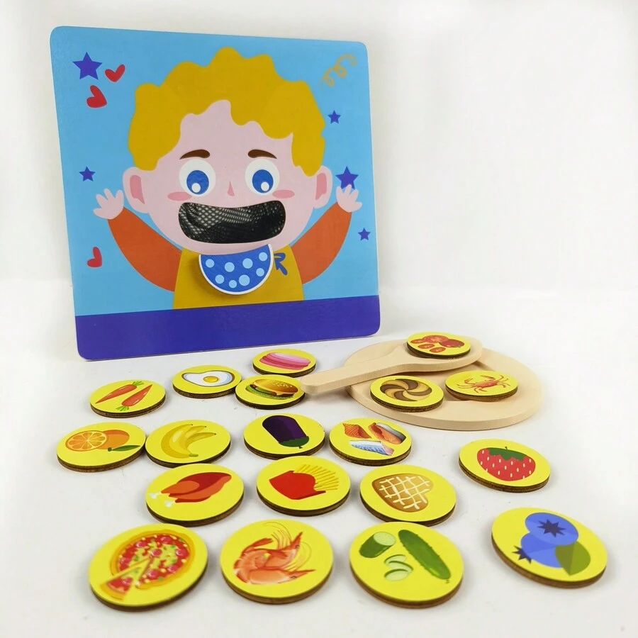 Wooden Pretend-Play Feeding Game Early Educational Montesorri Toys Pretend To Feed Toy Good-Habbit Excercise Fun And Educational Toys