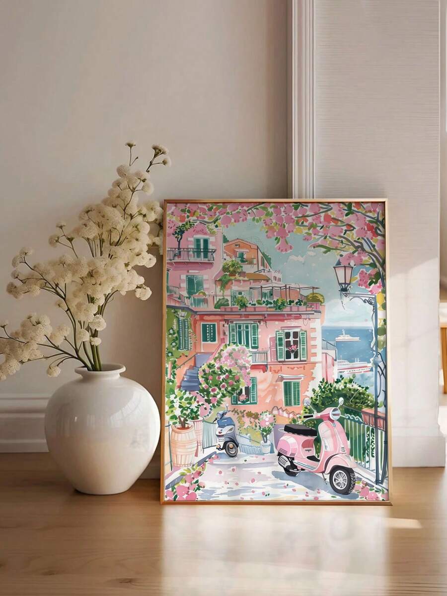 1PC Landschap Frameloze Kunst Canvas Poster, Roze Decoratieve Schilderijen, Meisjesachtige Decoratieve Schilderijen, Thuis Muurdecoratie, Frameloos