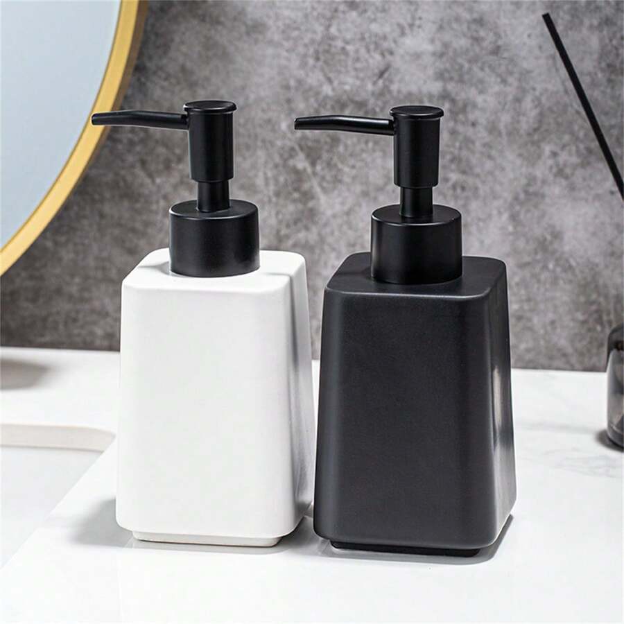 1 frasco de cerâmica para sabonete líquido, frasco com bomba para sabonete líquido de banho vazio, dispensador de loção branco/preto, detergente para louça, spray desinfetante para as mãos, sabonete líquido para o corpo