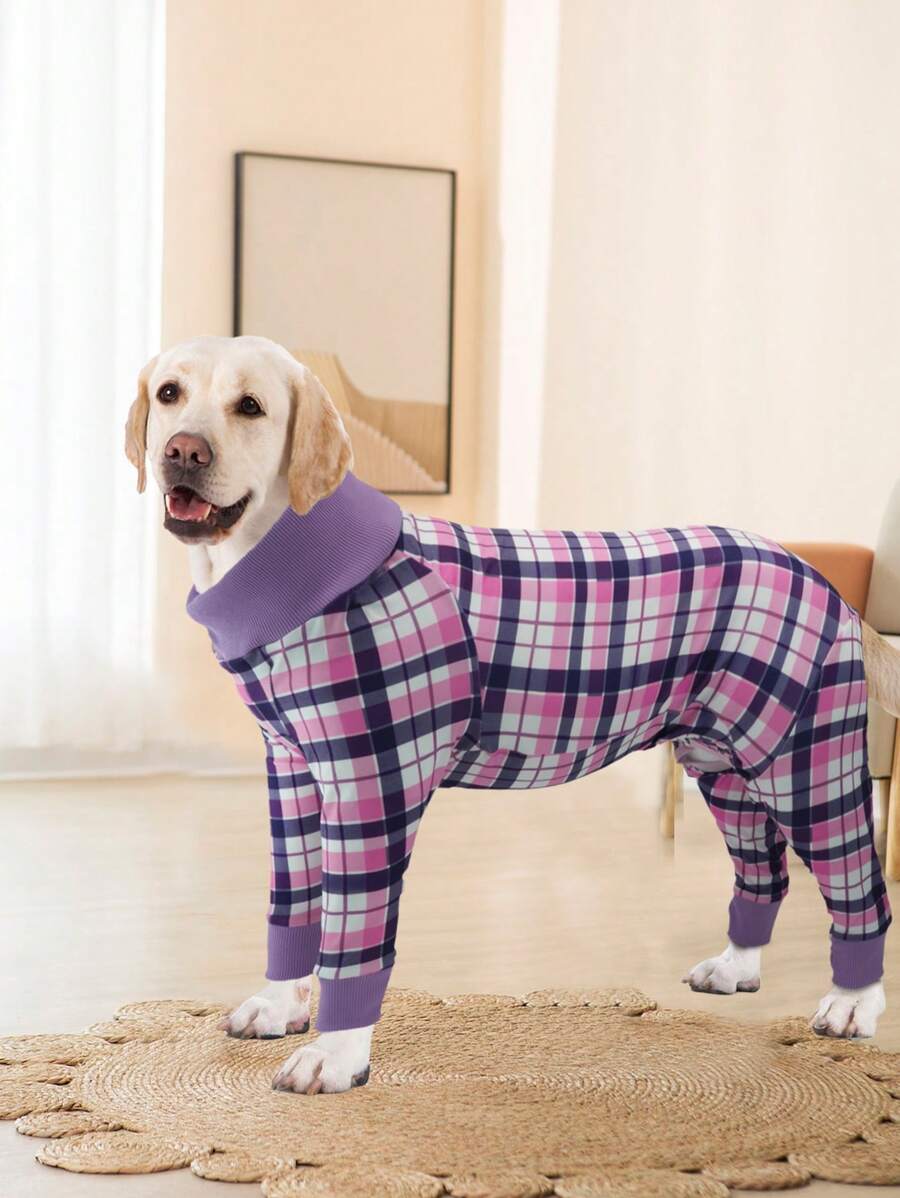 1 pièce Classique Plaid Pyjamas pour chien de taille moyenne à grande, doux et extensible, vêtement d'hiver pour chiot, convient pour Labrador, Rottweiler, Beagle