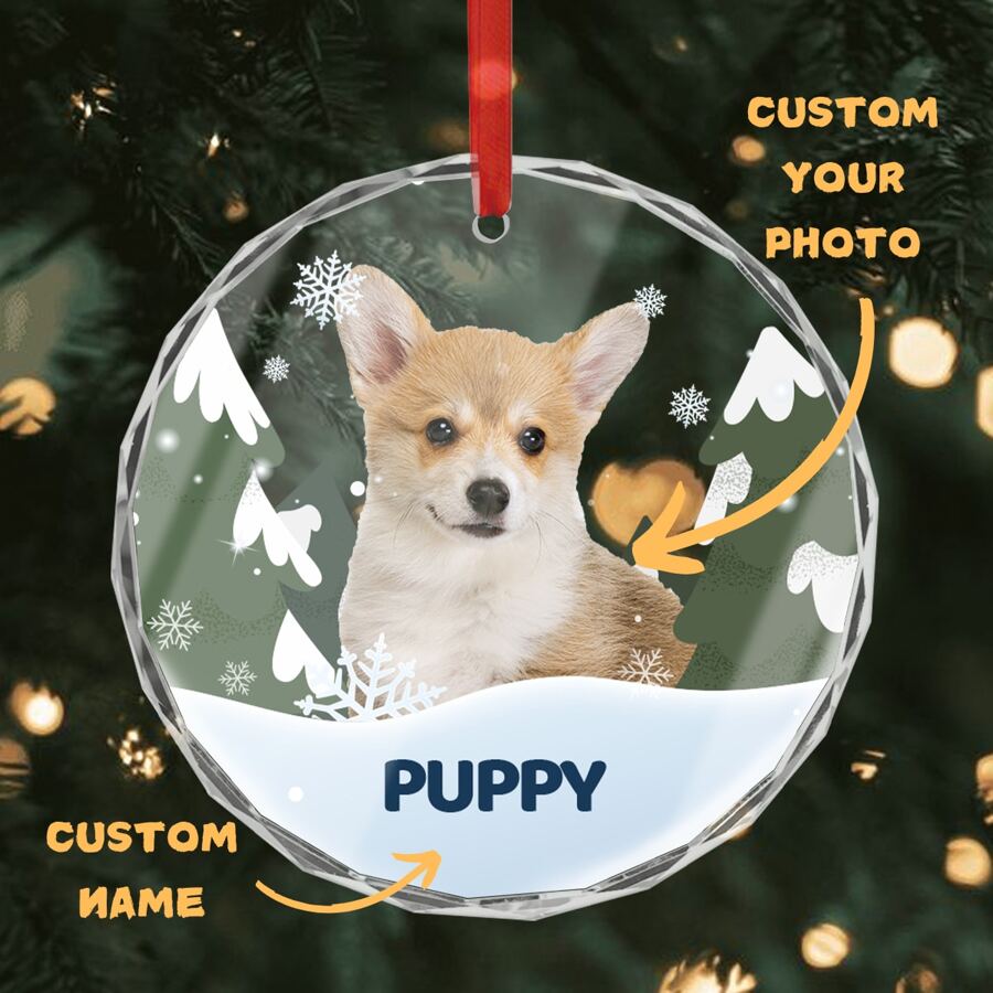 1pc Custom Photo Pet Face Personalized Round Shaped Crystal Glass Ornament Gift For Dog Lovers, Cat Lovers, Pet Lovers, Pet Memorial Gifts Birthday Graduation