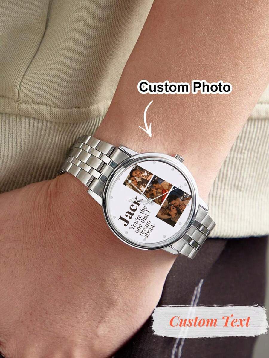 1 Stück personalisierte, gravierte Foto-Armbanduhr, Metall-Armband, Foto-Uhr als Valentinstags-Geschenk für Freund, Mitgliedergeschenk für ihn, Freund, Ehemann, Valentinstags-Geschenk von Ehefrau, gravierte Herren Foto-Uhr, personalisierte Foto-Uhren als Geburtstagsgeschenk, Abschlussgeschenk, Hochzeitsgeschenk, Vatertags-Geschenk