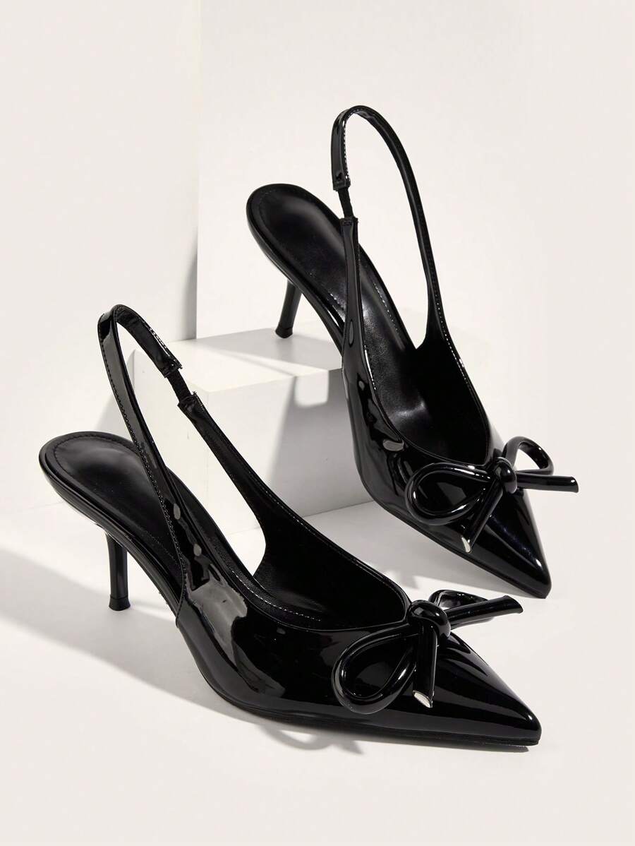 Sexy Black Pointed Toe Bow Decor Stiletto High Heel Shoes For Wedding, Party, Banquet Valentines
