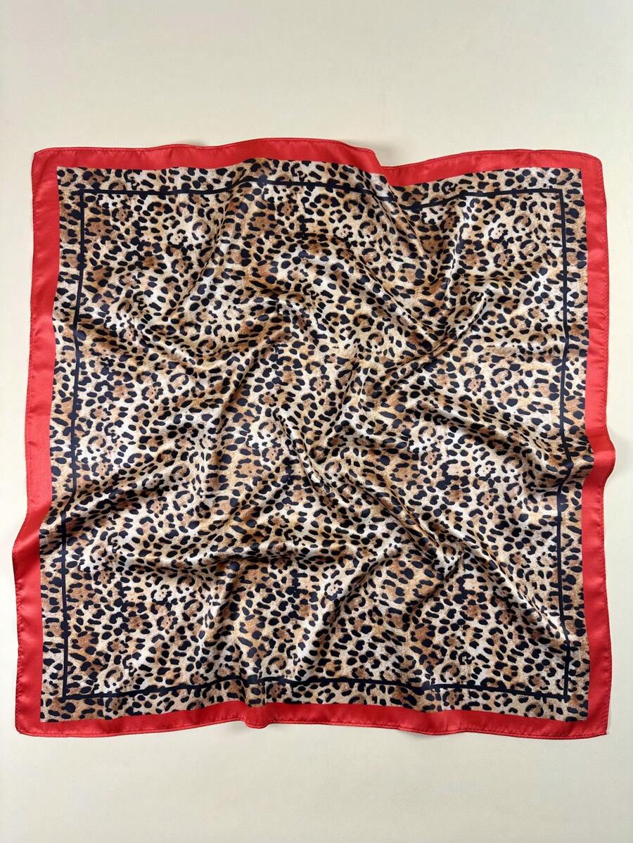 1PC Ladies Leopards Animal Print Square Scarf Elegant Neckerchief Bandana Women Satin Head Scarf Hair Accessories