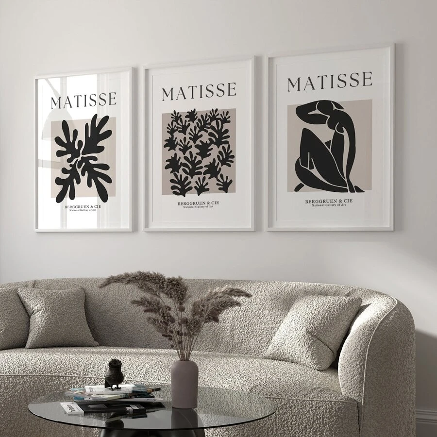 Set de 3 carteles de lienzo con diseño de flores abstractas de Matisse en estilo moderno de mediados de siglo, sin marco, arte de pared impermeable, pintura mural, regalo ideal para dormitorio, sala de estar, oficina, baño, comedor, cafetería, bar, decoración del hogar y de la oficina
