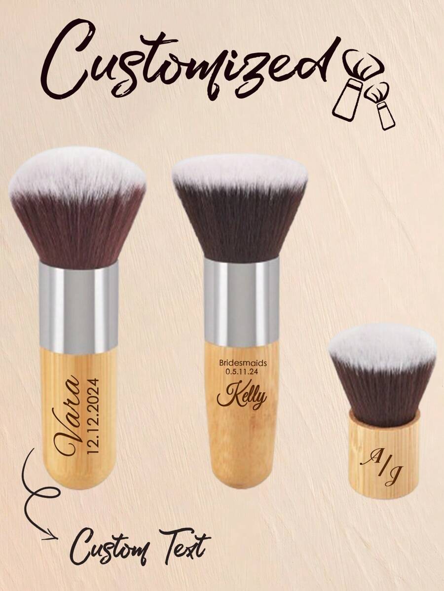 Customized Engraved Wooden Makeup Brushes, Bamboo Handle Bridesmaid Makeup Brushes, Wedding Supplies