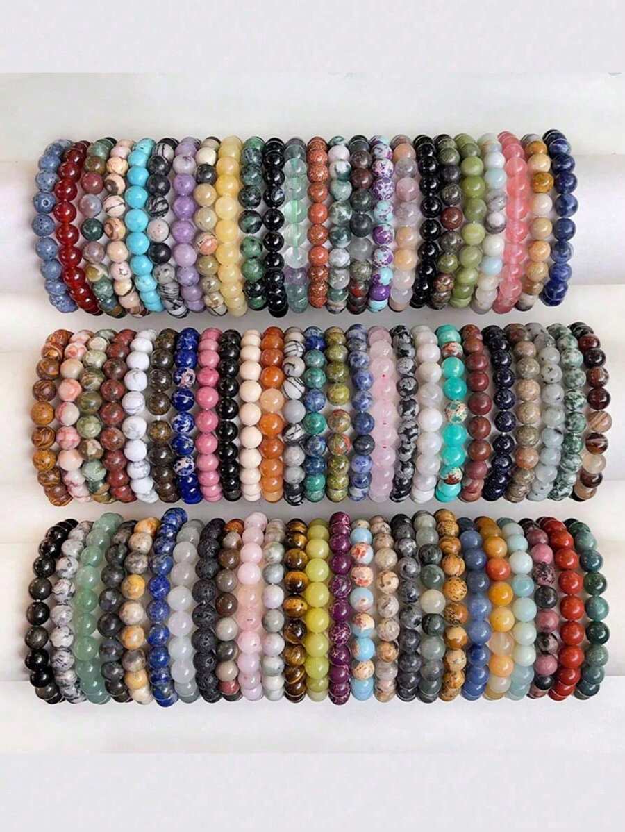 10 piezas pulsera elástica de piedra natural con cuentas de colores aleatorios