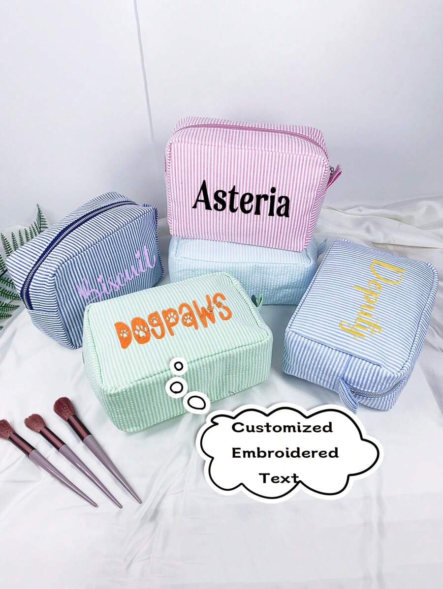 1Pc Customised Embroidery Minimalist Square Makeup Bag,Makeup Bag Makeup Pouch Skincare Bag Toiletry Bag Packing Cubes,Travel Essentials Cruise Essentials Dorm Essentials,Wedding Bridesmaid Gifts,Mom Gifts,Birthday Gifts,Gifts For Friends And Teachers,Home Decor,Bathroom Livingroom Bedroom Decor,Bathroom Organizer,Jewelry Organizer,Lip Oil Organizer,Nail Polish Organizer Storage Makeup Organizer Makeup Case