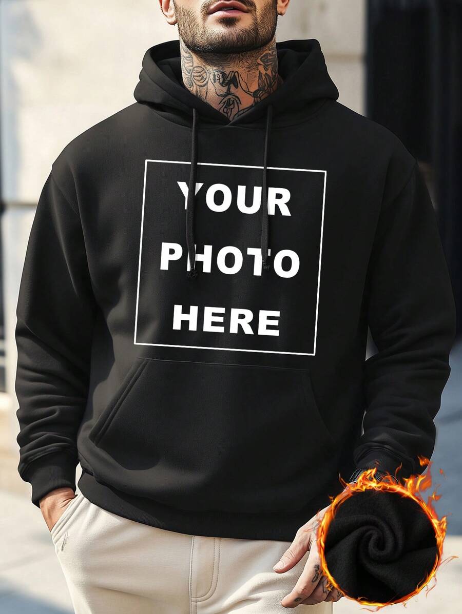 Customized Photo Printed Men's Funny Hoodie, Black, Thermal Lined Pullover Sweatshirt, Ideal Gift For Best Friend, Autumn/Winter, Valentine's Day/Father's Day/Anniversary/Birthday Present Ornamental Stylish,Fashion,Hipster,Contracted,Easy Costume,Modest Fashion,Minimal Chic,Casual Custom,Unique,Personalized Treasurefinds,Hoodie Ideal Gifts For Him Family,Boyfriend,Friends,Children For Anniversaries,For Birthdays,For Children's Day,For Holiday/Vacation,For Father's Day