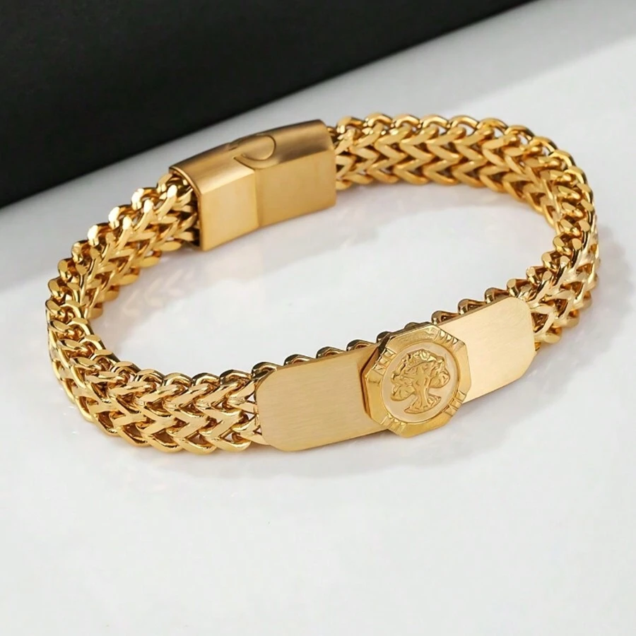 1pc Luxury Stainless Steel Tree Of Life Bracelet For Men, Suitable For Couples, Dating, Valentine's Day And Christmas Holiday Gifts