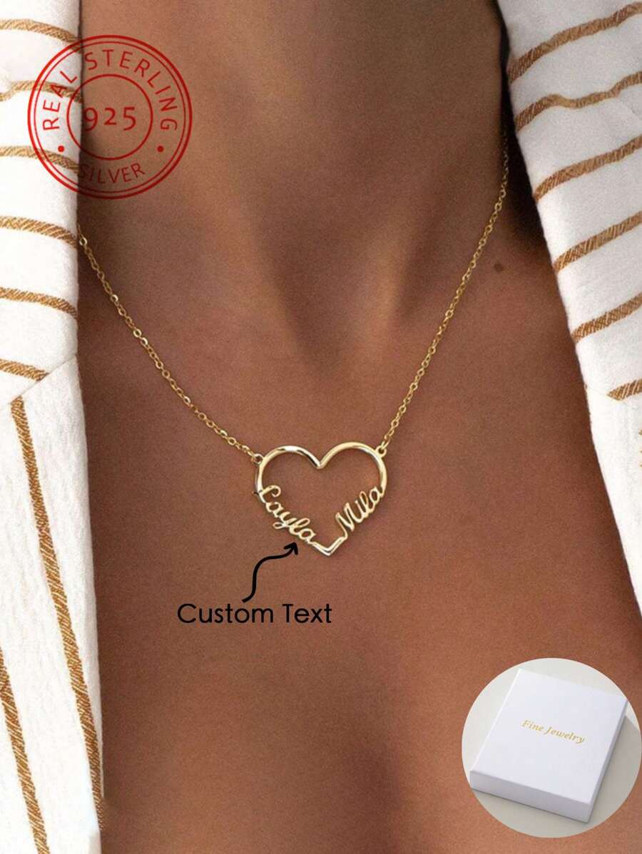 Custom Heart Font Name Necklace, 925 Silver Neck Chain - Perfect For Mother's Day, Valentine's Day, Birthday, Anniversary, Graduation