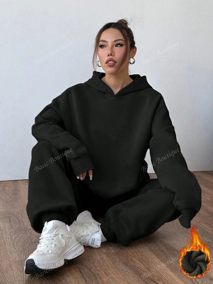 Women's 2pcs Outfit Set Casual Long Sleeve Drop Shoulder Oversized Hoodie And Sweatpants For Women