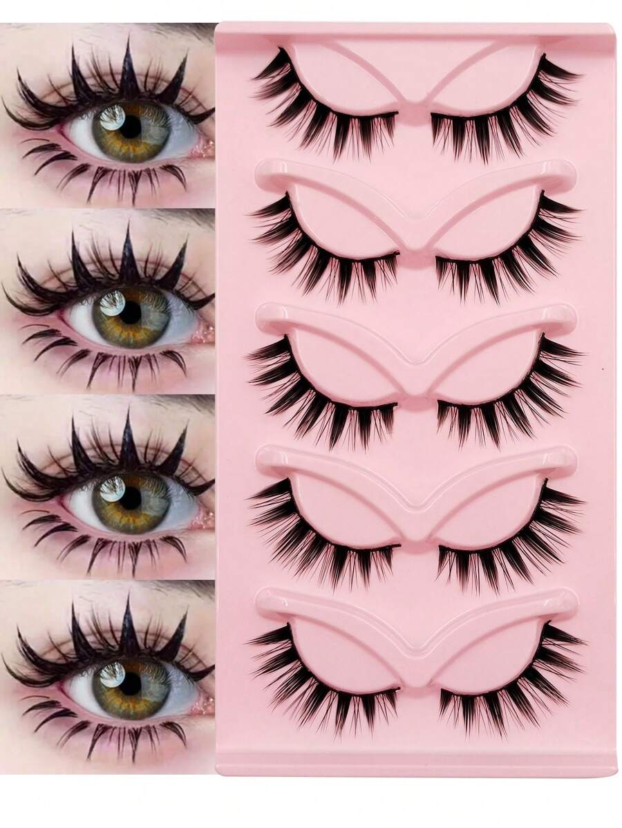 5 Pairs Manga Lashes Cat Eye Style 3D Lashes Dramatic Soft Cross Wispy Reusable Eyelash Extensions Fox Eye Lashes Suitable For Party