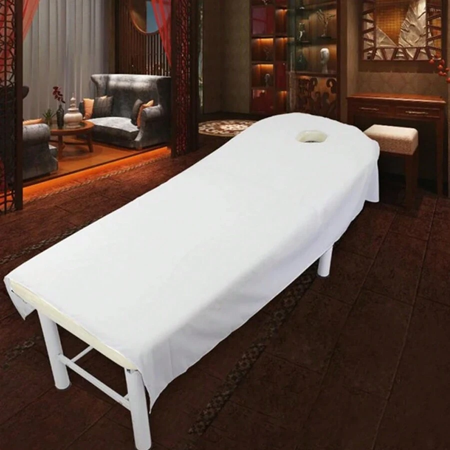 1 pièce Drap de lit de beauté SPA unicolore, feuilles de traitement de massage, feuilles de salon cosmétique avec trou pour salon de beauté, boutique de tatouage 80cm X 190cm