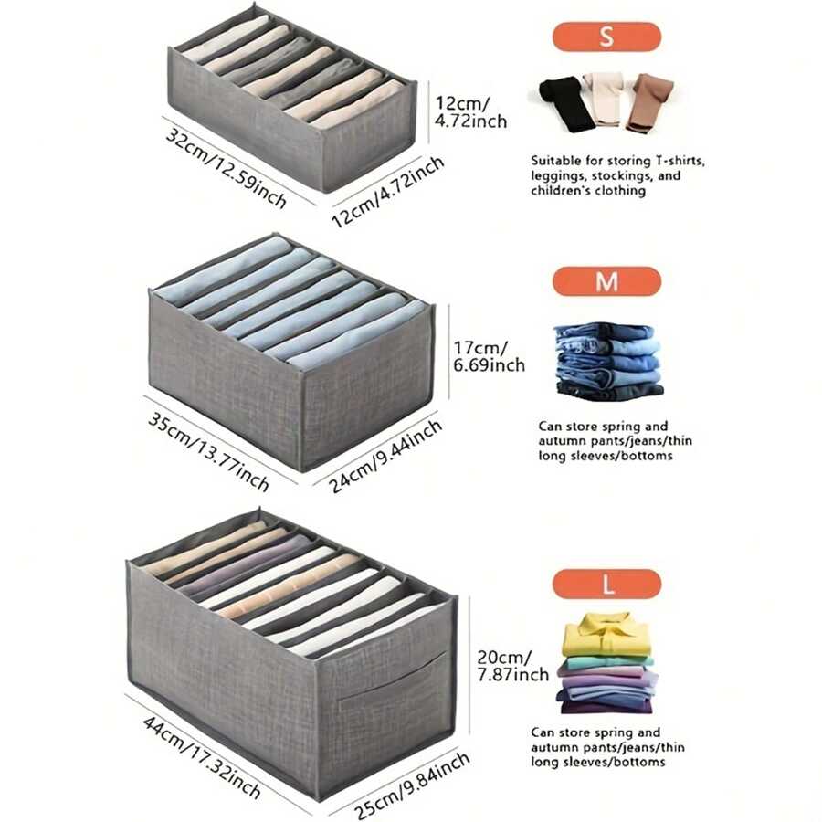 1 pièce/3 pièces - Boîte de rangement pour vêtements et pantalons, boîte de finition des vêtements avec compartiments, boîte de rangement en couches pour jeans et sous-vêtements, boîte de rangement pour vêtements de type tiroir, boîte de classification pliable en tissu pour robes, pantalons, chaussures, jeans, bottes, jupes