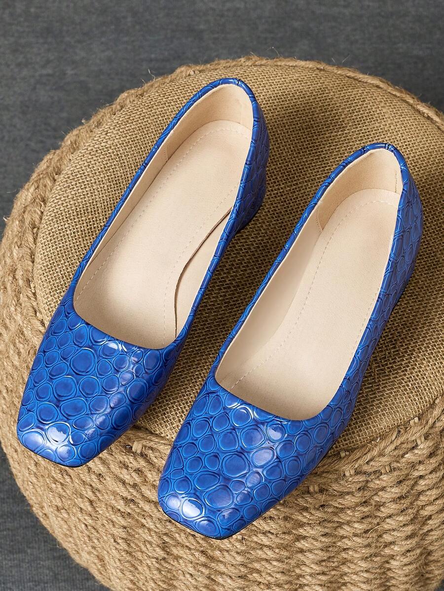 1 Pair Women's Fashion Square Toe Low Vamp Leopard Print Pumps, Suitable For Holiday Travel, Shopping, Outdoor, Retro Casual Blue High-End Stylish Slip-On Shoes