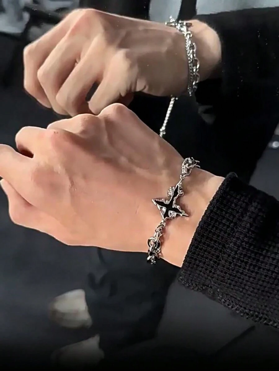 1 pieza Pulsera con cadena con decoración de estrella de moda, apta para uso diario de hombres