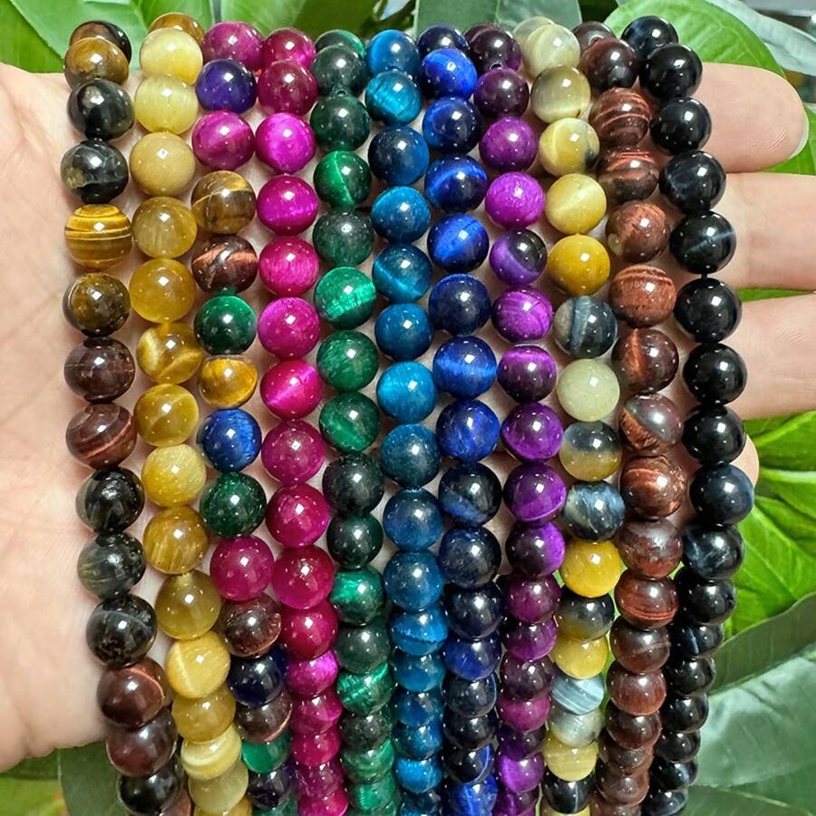 Natürliche Tigeraugen Perlen in Lila, Grün, Blau und Gold, runde Perlen zum Selbermachen von Armbändern und Halsketten für die Schmuckherstellung, 15 Zoll Strang, 6/8/10/12mm