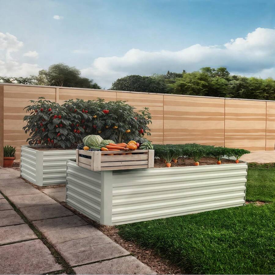 GOCAPTAIN GOCAPTAIN 2PCS Home Galvanized Raised Garden Bed Kit Deep Root Planter Box Large Metal Raised Garden Bed Easy Assembly For Outdoor Fruits Vegetables Flowers Herbs