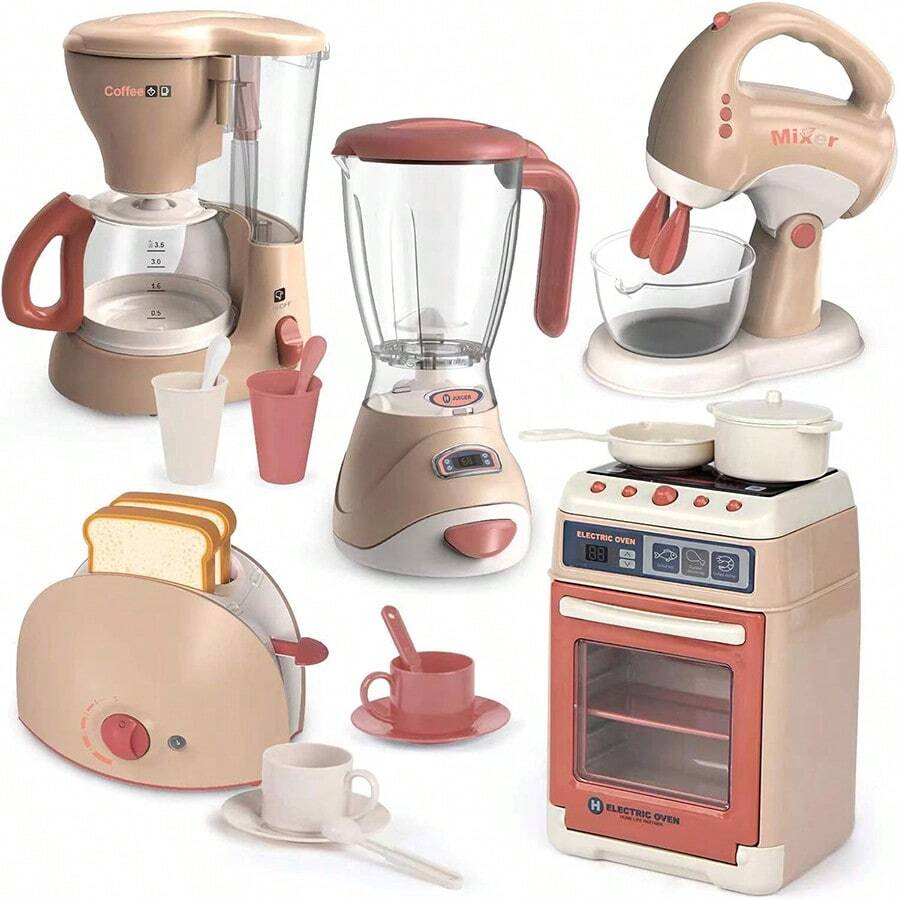 Blender, koffiezetapparaat, mixer en broodrooster, speelkeukenset, speelgoedkeukenset voor kinderen, speelkeukenaccessoiresset