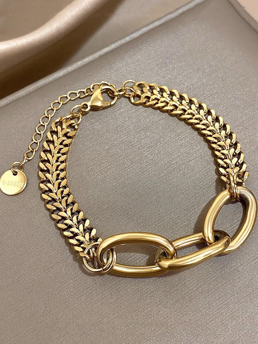 1pc Pulseiras de corrente infinita para mulheres Pulseiras de aço inoxidável Pulseiras de corrente douradas empilháveis para joias de festa diária Presentes de aniversário e Natal