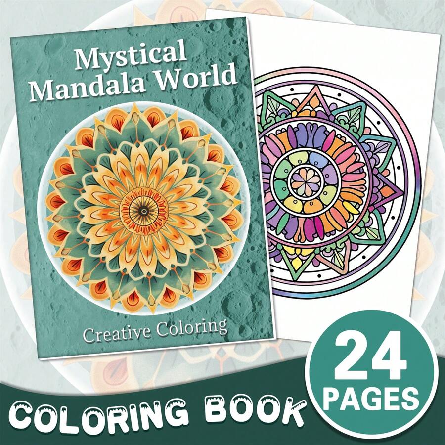 Professional Adult Coloring Book - Mystical Mandala Theme | 24 Pages Of Intricate Mandala Art Designs | 11.2x8.2 Inches | Premium Thick Paper | Ideal For Relaxation, Art Therapy, And Stress Relief | Perfect Christmas And Birthday Gift For Teens And Adults,Back To School,School Supplies