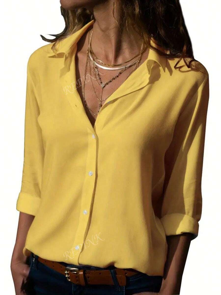 Blusa Casual De Moda Para Mujer Sólido Camisa
