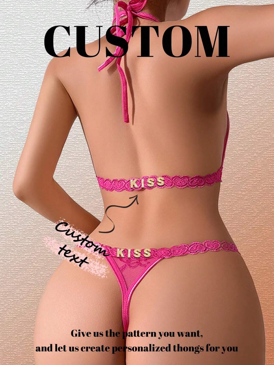 2 Pieces Custom Christmas Lady Backless Lace See-Through Sexy Lingerie Set Sequine Colorful Custom,Personalized,Unique,Customized Personalized Gifts For Men/Women,Lingerie,Panties,Underwear,Thongs Ideal Gifts For Her Girlfriend Living Room,Bedroom,For Anniversaries,For Birthdays,For Holiday