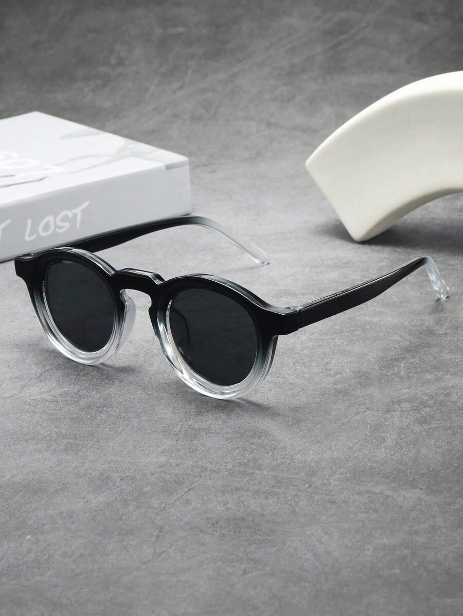 1 pieza Gafas con montura redonda y minimalista de moda, unisex (apropiadas para conducir, viajar, vacaciones, uso casual, actividades al aire libre, uso diario) para verano, playa, vacaciones, exterior, viajes